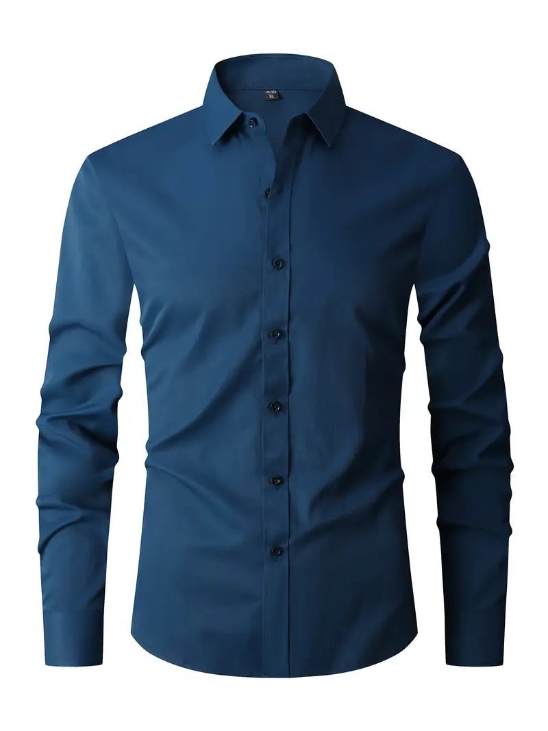Men's slim fit shirt featuring a button closure, designed for a modern versatile look suitable for casual or semi-formal occasions. 8