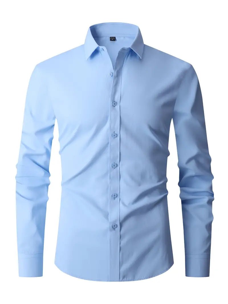 Men's slim fit shirt featuring a button closure, designed for a modern versatile look suitable for casual or semi-formal occasions. 5