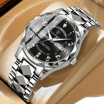Men's sports watch featuring a dual display and chronograph function, designed in a sleek waterproof silver finish, ideal for active lifestyles. 10