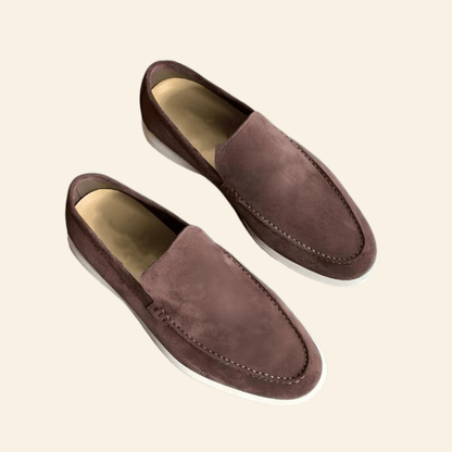 Men's brown suede loafers featuring a comfortable fit and classic design, ideal for both casual and formal wear, slip-on style for easy wear. 9