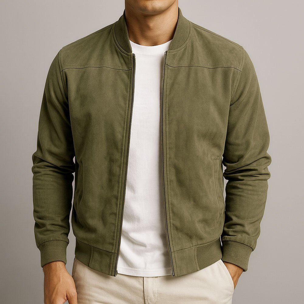 Men's summer jacket featuring a suede look finish, lightweight design, and modern fit, crafted from durable polyester for a stylish and comfortable wear. 3