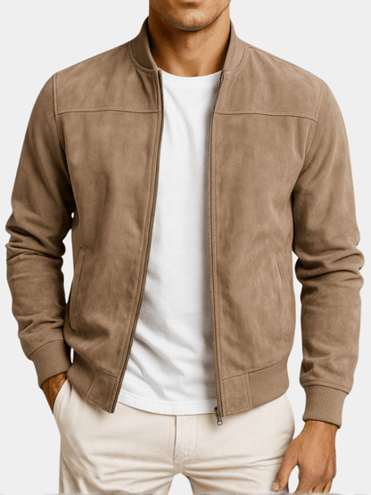 Men's summer jacket featuring a suede look finish, lightweight design, and modern fit, crafted from durable polyester for a stylish and comfortable wear. 1