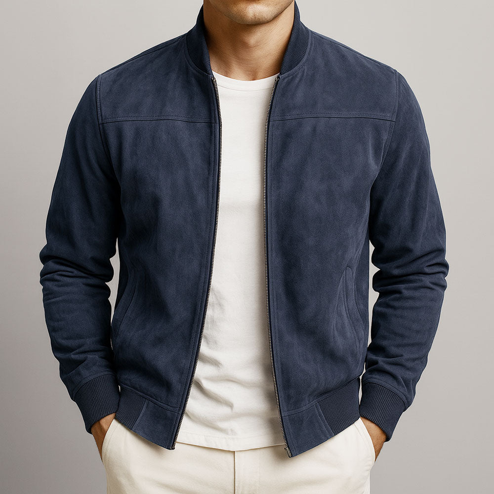 Men's summer jacket featuring a suede look finish, lightweight design, and modern fit, crafted from durable polyester for a stylish and comfortable wear. 4