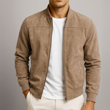 Men's summer jacket featuring a suede look finish, lightweight design, and modern fit, crafted from durable polyester for a stylish and comfortable wear. 0