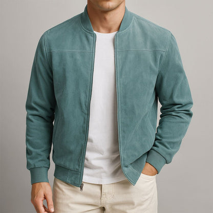 Men's summer jacket featuring a suede look finish, lightweight design, and modern fit, crafted from durable polyester for a stylish and comfortable wear. 2