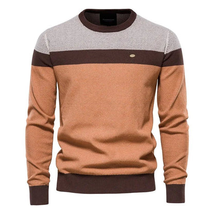 Men's blue sweater made from soft-knit fabric, featuring a classic elegant design for comfortable warmth and style. 6