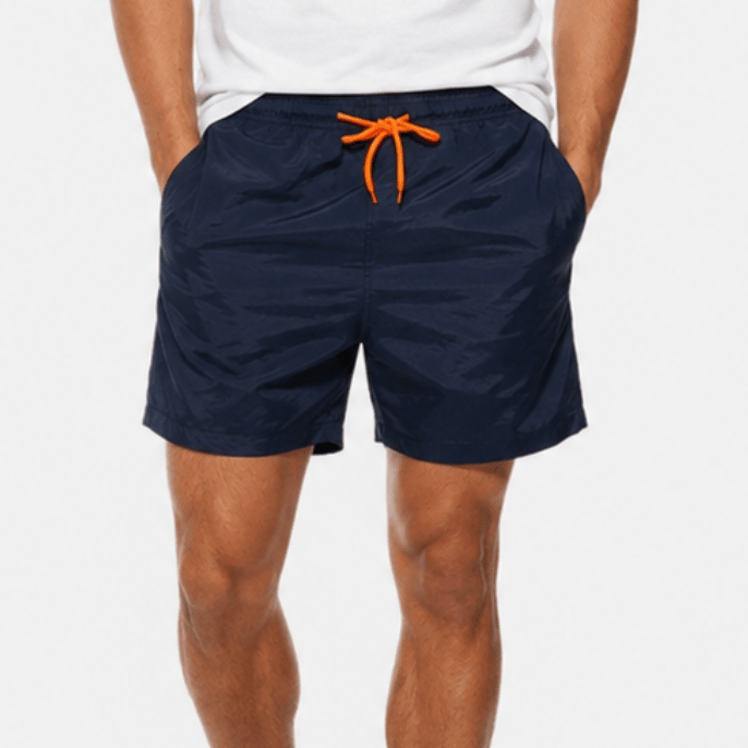 Men's swim shorts featuring quick-drying fabric, adjustable waistband, and athletic fit, designed for comfort and style above the knee. 8