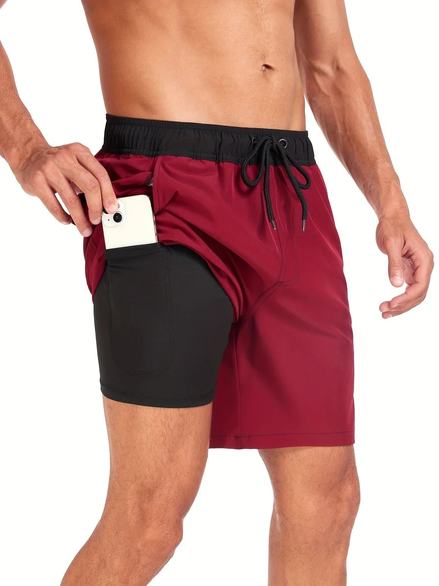 Men's swim trunks made from quick-dry polyester, featuring a comfortable solid color design, ideal for beach and pool activities. 0