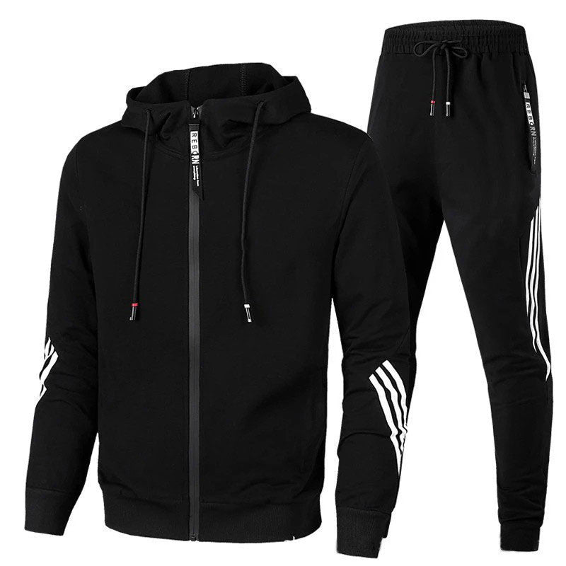 Men's tracksuit featuring breathable fabric, designed for sports and casual wear, crafted from a blend of cotton and polyester with a modern design. 3