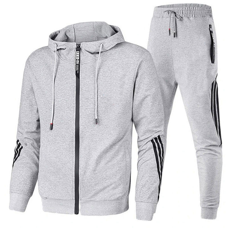 Men's tracksuit featuring breathable fabric, designed for sports and casual wear, crafted from a blend of cotton and polyester with a modern design. 1