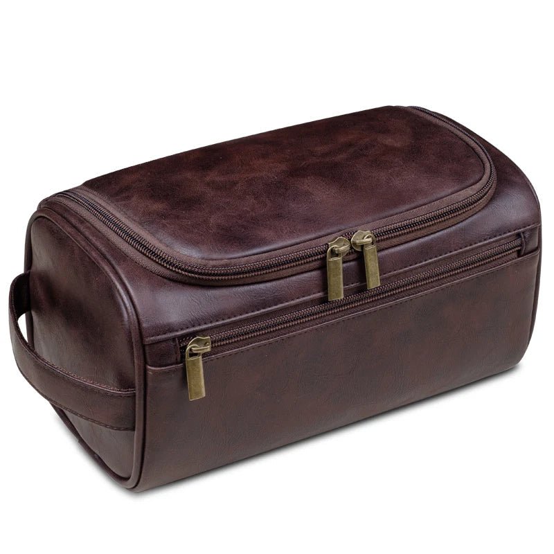 Men's travel makeup bag made of waterproof PU leather, featuring functional storage compartments, measuring 25 x 13 x 13 cm, ideal for organizing 1