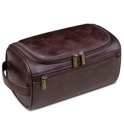 Men's travel makeup bag made of waterproof PU leather, featuring functional storage compartments, measuring 25 x 13 x 13 cm, ideal for organizing 1