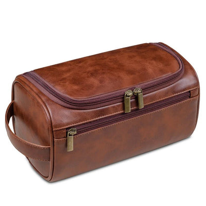 Men's travel makeup bag made of waterproof PU leather, featuring functional storage compartments, measuring 25 x 13 x 13 cm, ideal for organizing 5