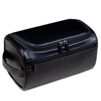Men's travel makeup bag made of waterproof PU leather, featuring functional storage compartments, measuring 25 x 13 x 13 cm, ideal for organizing 4