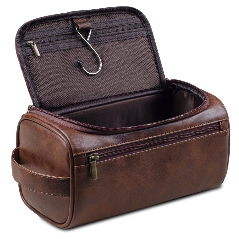 Men's travel makeup bag made of waterproof PU leather, featuring functional storage compartments, measuring 25 x 13 x 13 cm, ideal for organizing 0