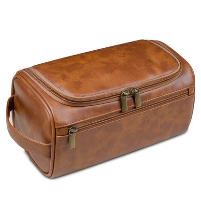 Men's travel makeup bag made of waterproof PU leather, featuring functional storage compartments, measuring 25 x 13 x 13 cm, ideal for organizing 3