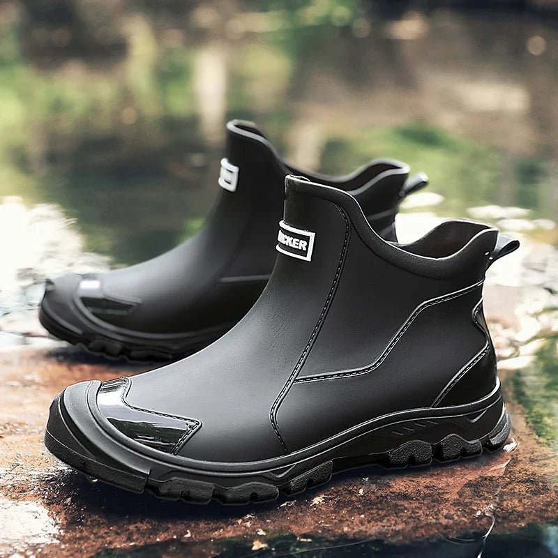 Men's lightweight waterproof ankle boots featuring an insulated design and anti-slip sole, perfect for outdoor adventures in wet conditions. 1