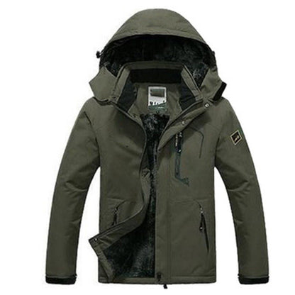 Men's waterproof parka featuring a cozy fleece lining and a detachable hood, designed for warmth and comfort during outdoor activities in winter. 6