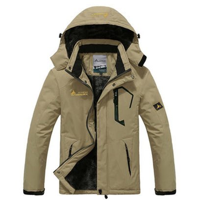 Men's waterproof parka featuring a cozy fleece lining and a detachable hood, designed for warmth and comfort during outdoor activities in winter. 5