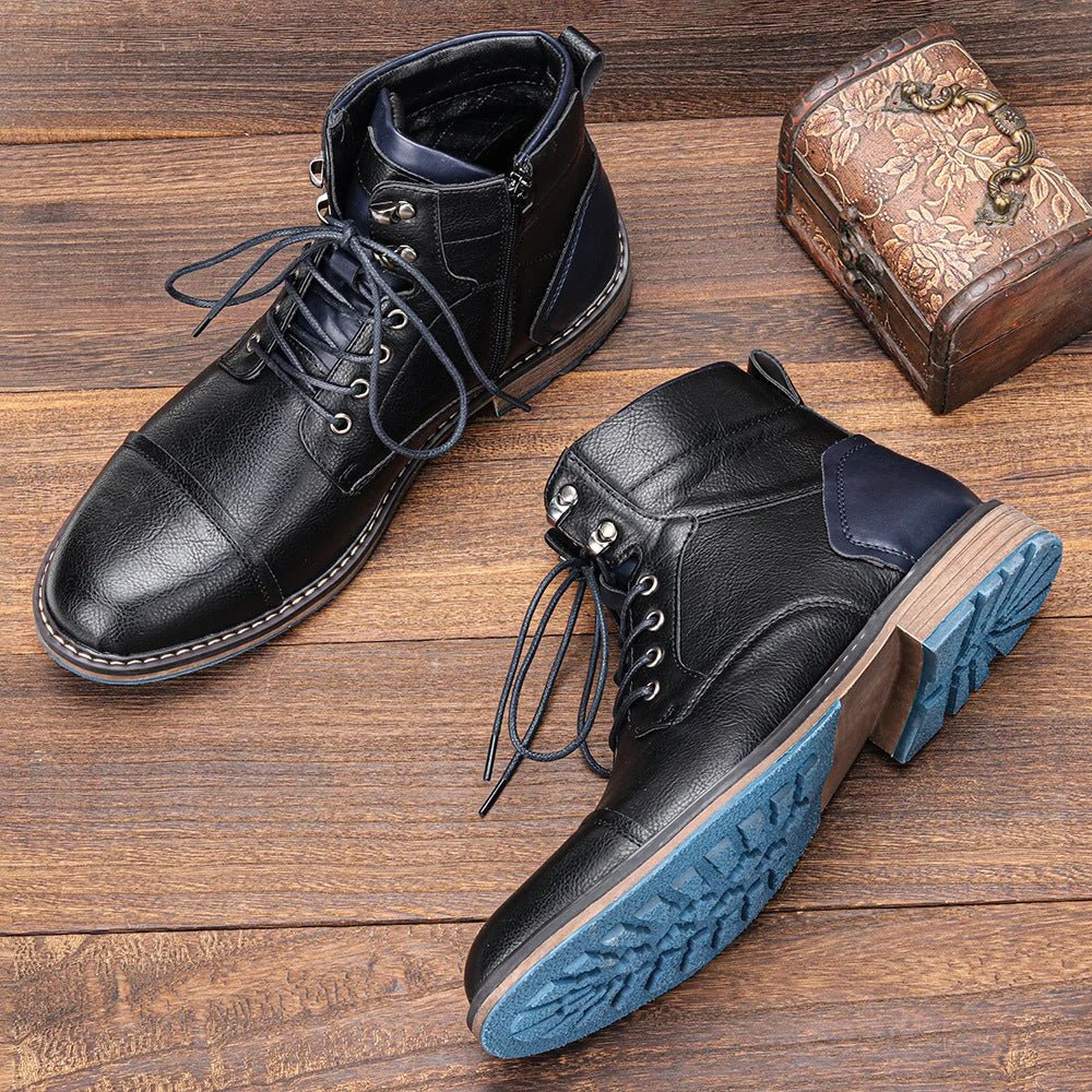 Men's winter boots featuring a warm interior and structured design, ideal for outdoor use, in an urban utility style with a 15cm shaft height. 2