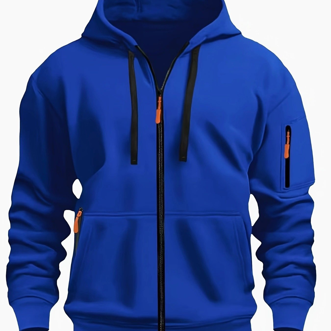 Men's zip-up hoodie featuring a cozy hood and durable zipper, crafted from 100% polyester for ultimate comfort during fall and winter. 11