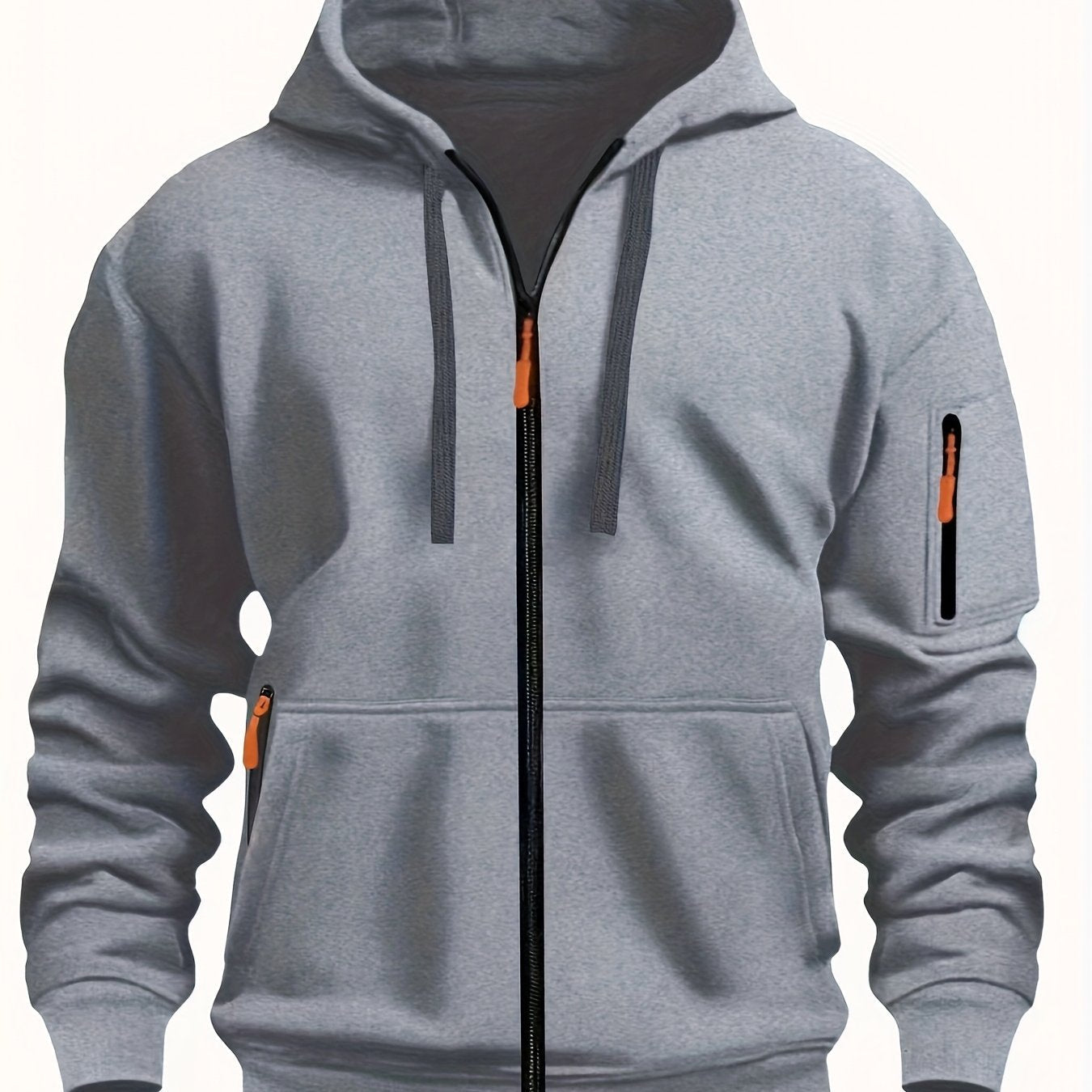 Men's zip-up hoodie featuring a cozy hood and durable zipper, crafted from 100% polyester for ultimate comfort during fall and winter. 20