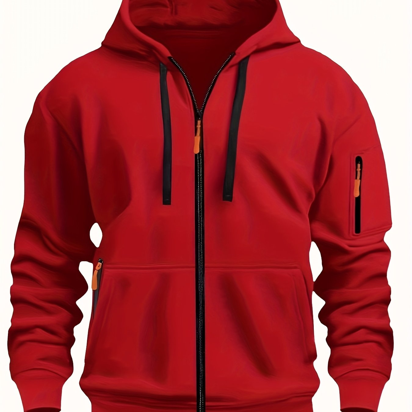 Men's zip-up hoodie featuring a cozy hood and durable zipper, crafted from 100% polyester for ultimate comfort during fall and winter. 15
