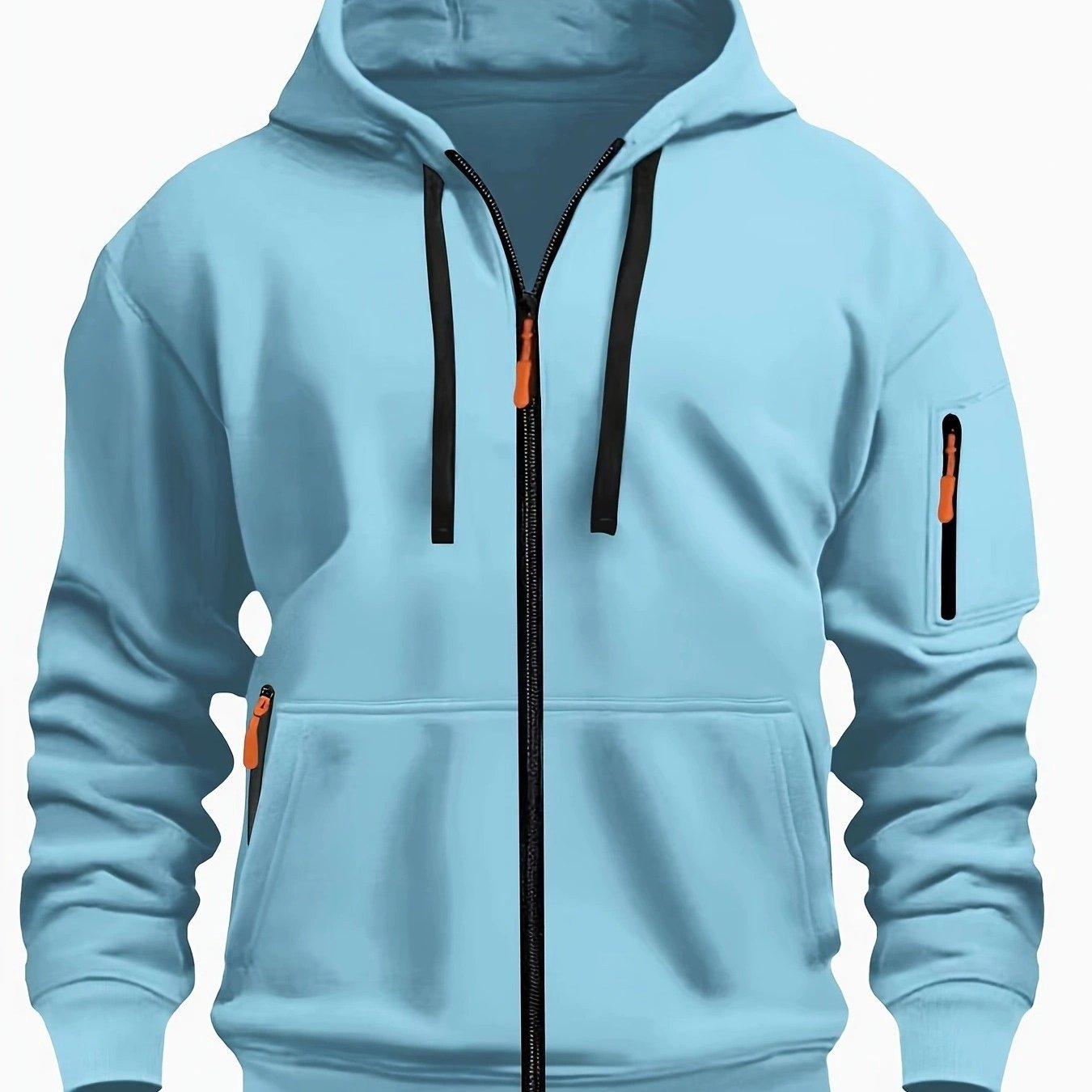 Men's zip-up hoodie featuring a cozy hood and durable zipper, crafted from 100% polyester for ultimate comfort during fall and winter. 9