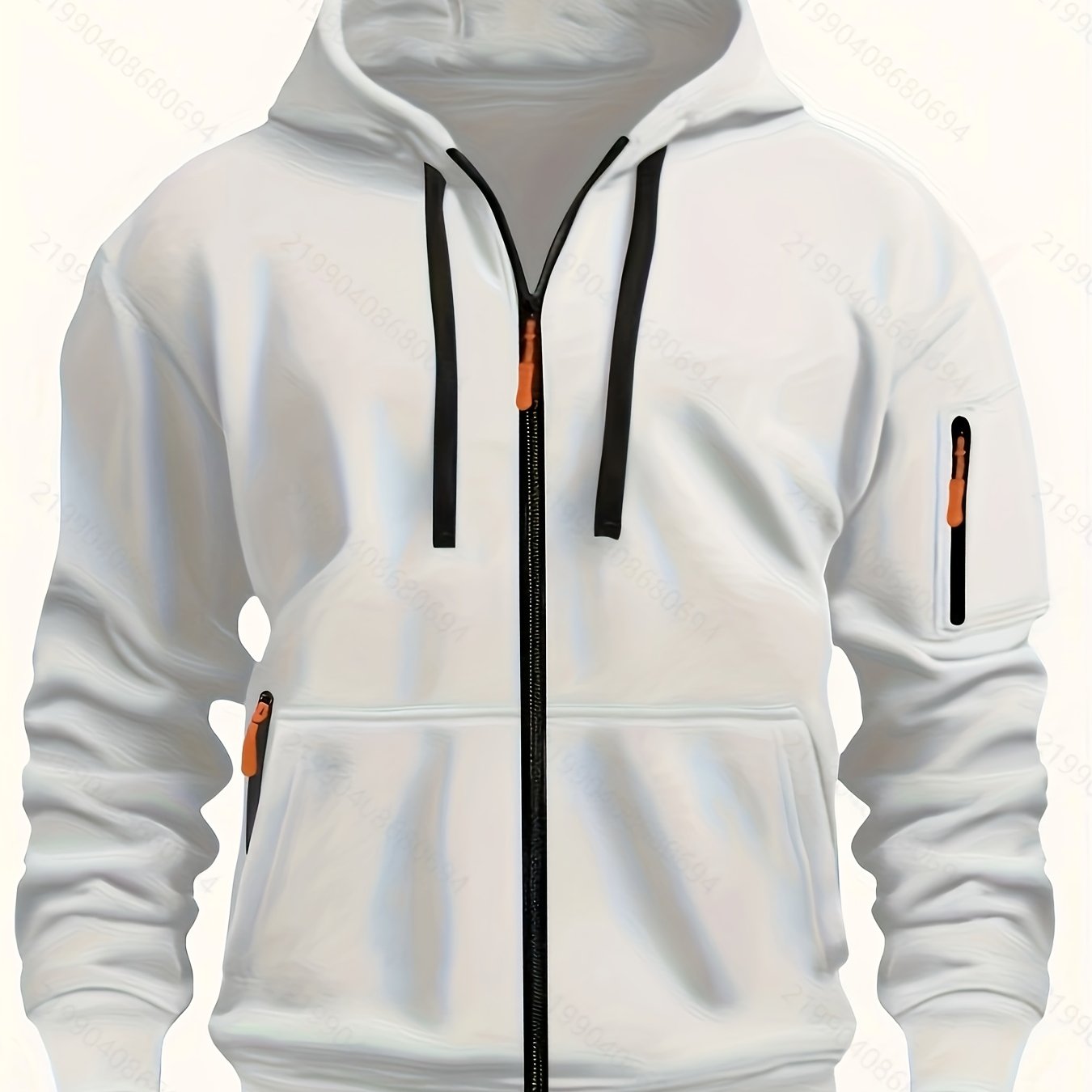 Men's zip-up hoodie featuring a cozy hood and durable zipper, crafted from 100% polyester for ultimate comfort during fall and winter. 10
