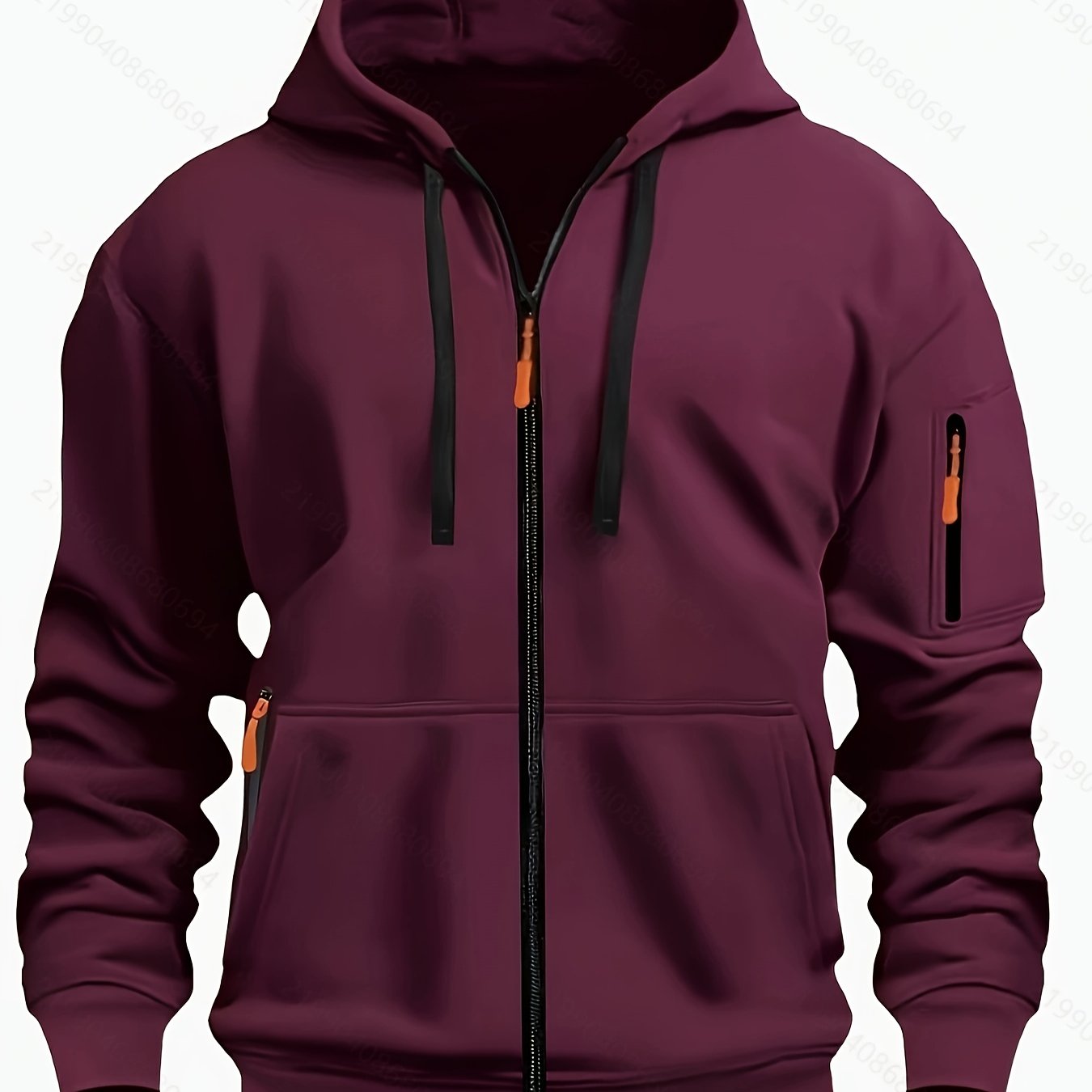 Men's zip-up hoodie featuring a cozy hood and durable zipper, crafted from 100% polyester for ultimate comfort during fall and winter. 19