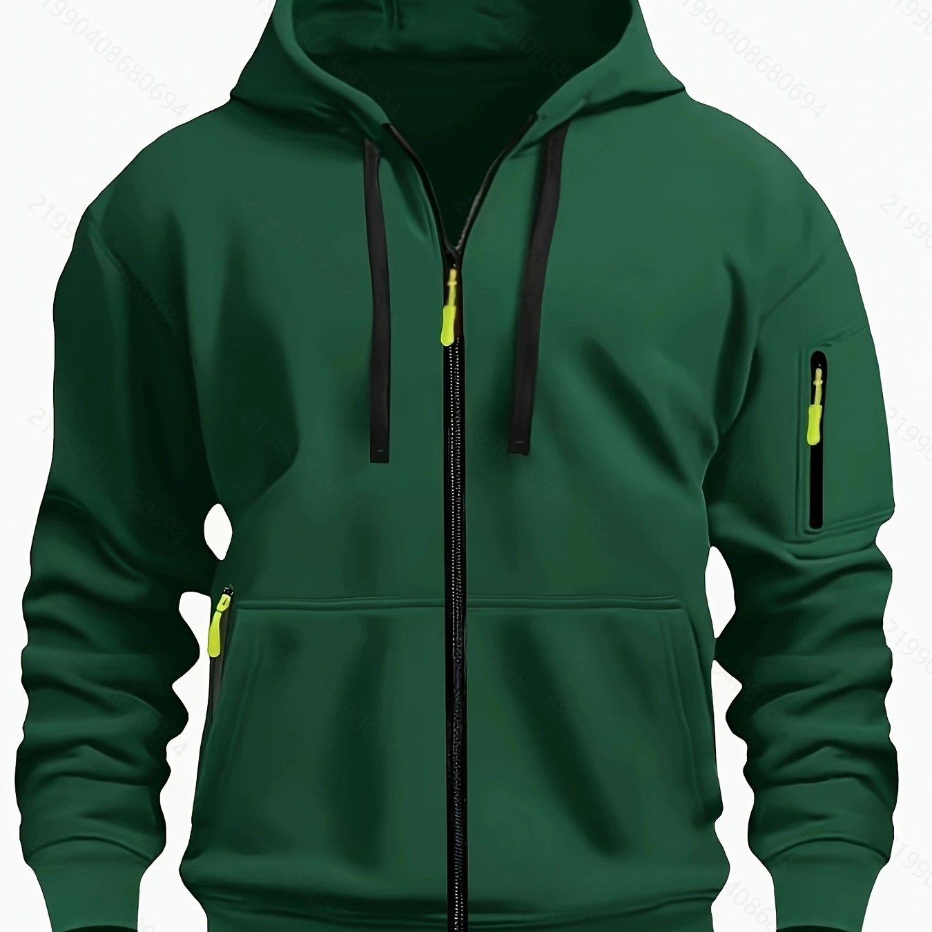 Men's zip-up hoodie featuring a cozy hood and durable zipper, crafted from 100% polyester for ultimate comfort during fall and winter. 13