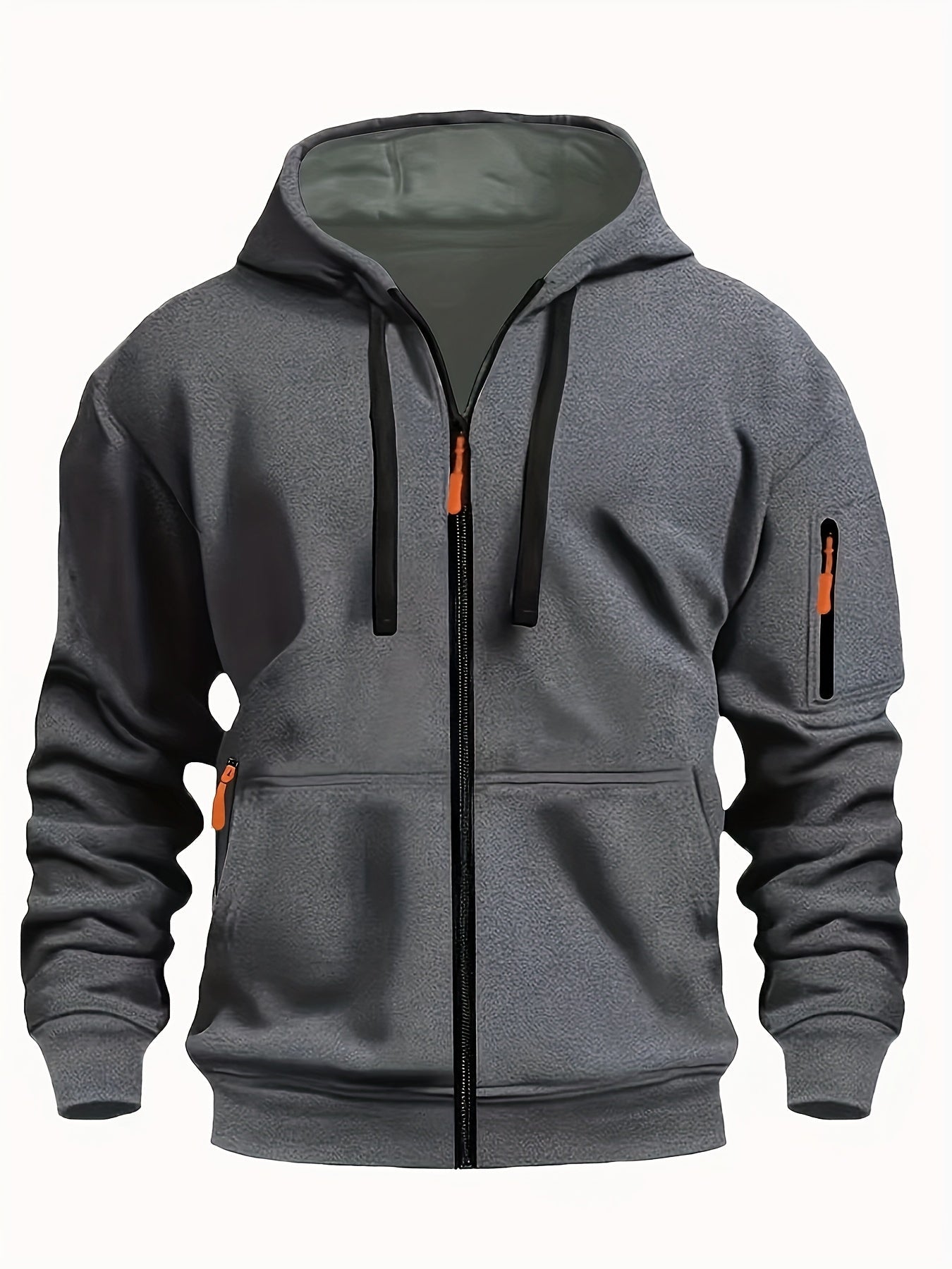 Men's zip-up hoodie featuring a cozy hood and durable zipper, crafted from 100% polyester for ultimate comfort during fall and winter. 3
