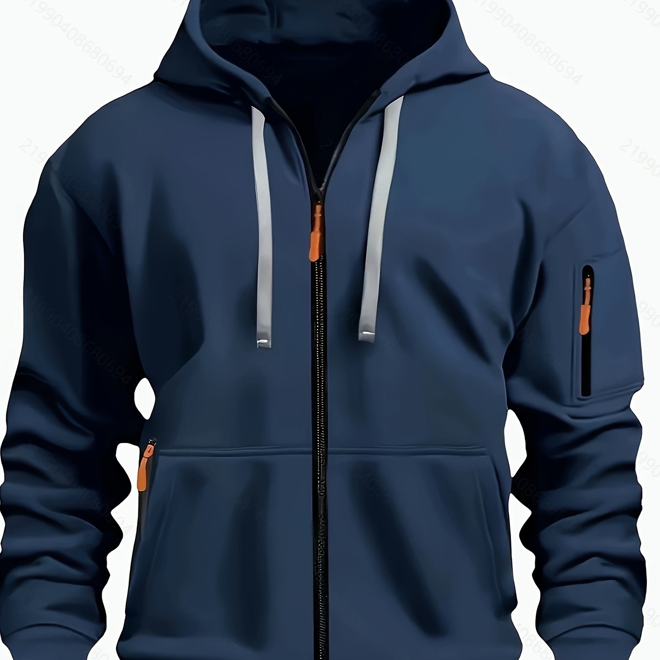 Men's zip-up hoodie featuring a cozy hood and durable zipper, crafted from 100% polyester for ultimate comfort during fall and winter. 16