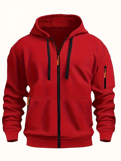 Men's zip-up hoodie featuring a cozy hood and durable zipper, crafted from 100% polyester for ultimate comfort during fall and winter. 6