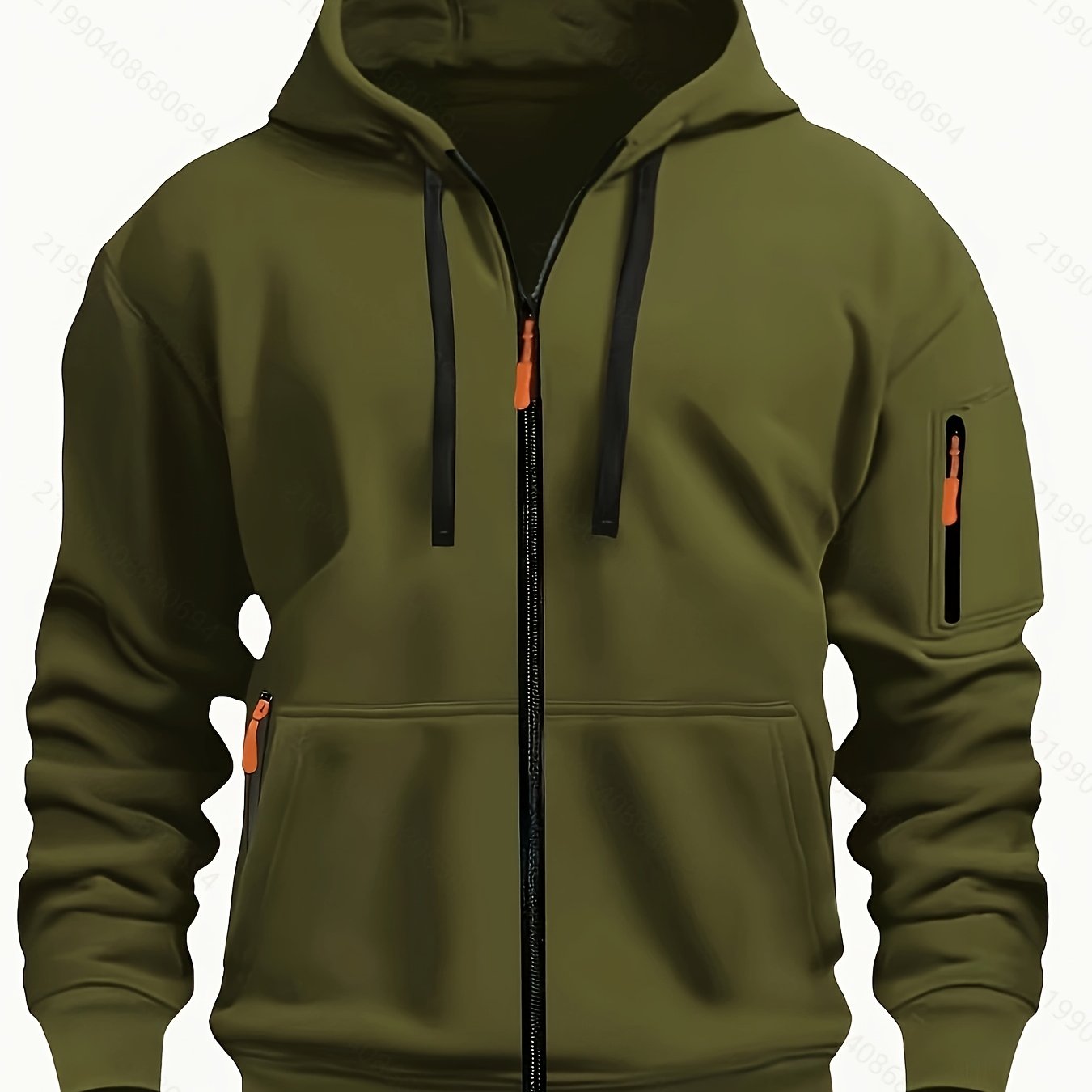 Men's zip-up hoodie featuring a cozy hood and durable zipper, crafted from 100% polyester for ultimate comfort during fall and winter. 0