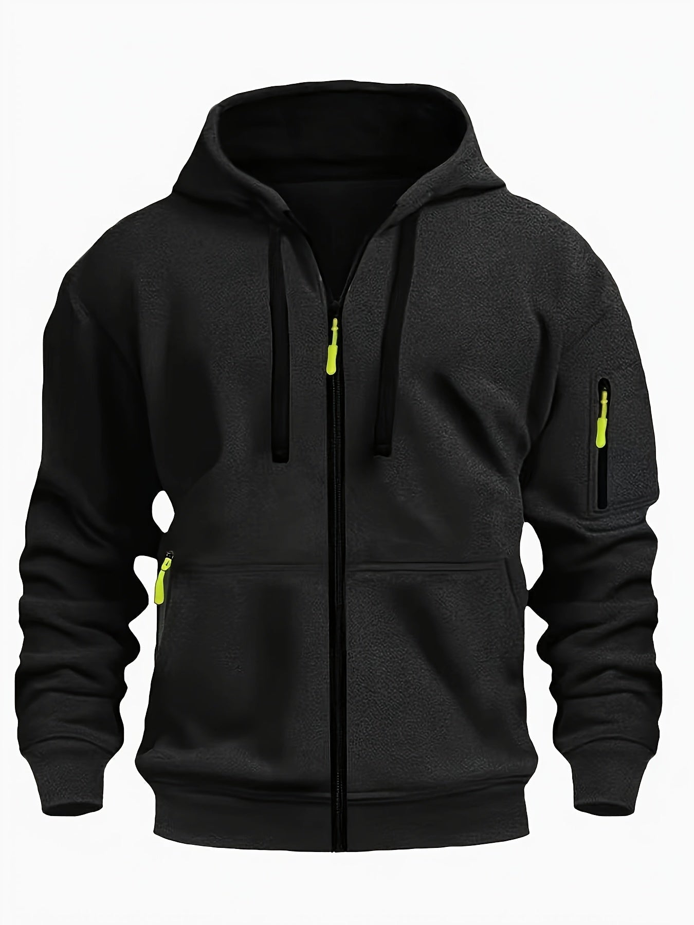 Men's zip-up hoodie featuring a cozy hood and durable zipper, crafted from 100% polyester for ultimate comfort during fall and winter. 4