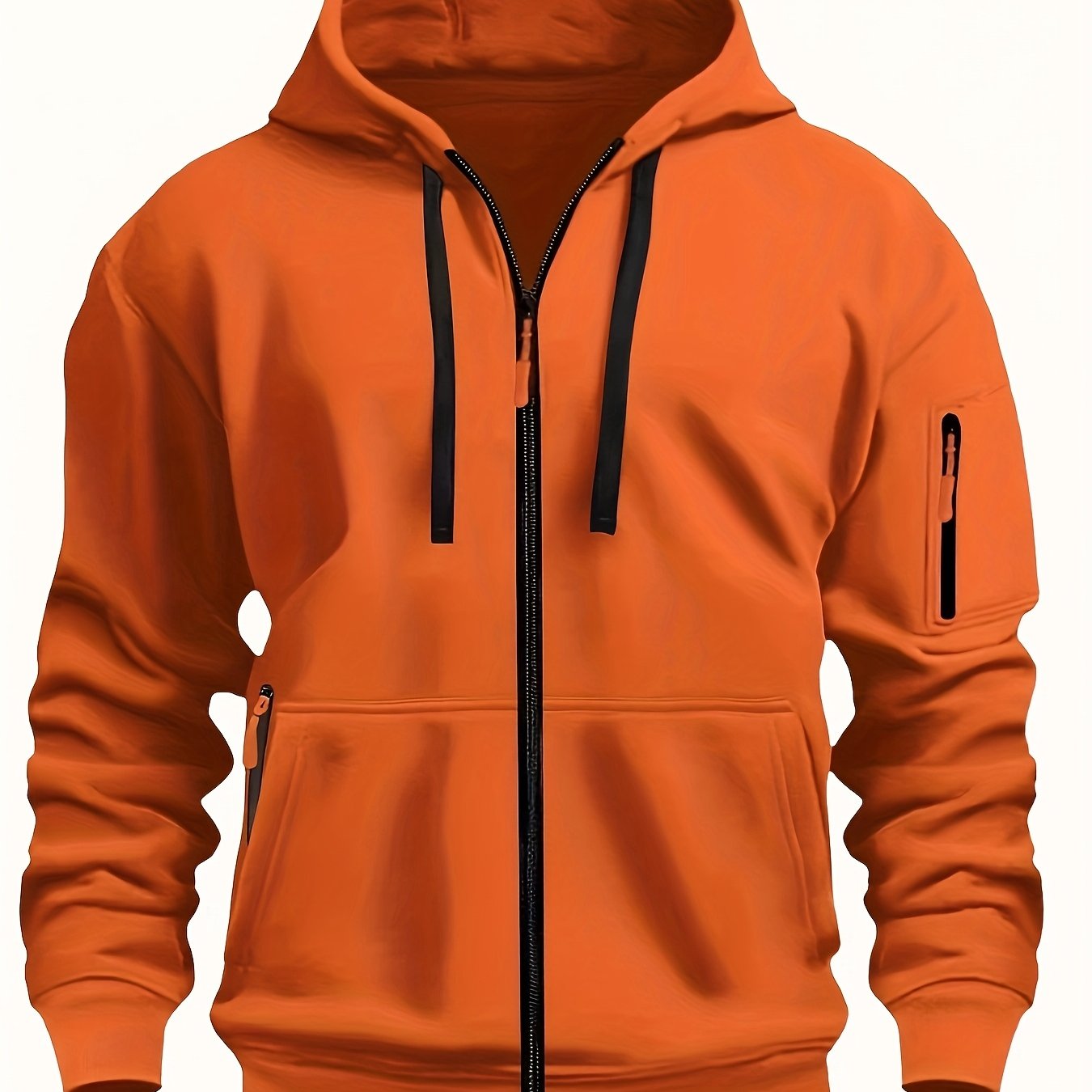 Men's zip-up hoodie featuring a cozy hood and durable zipper, crafted from 100% polyester for ultimate comfort during fall and winter. 18