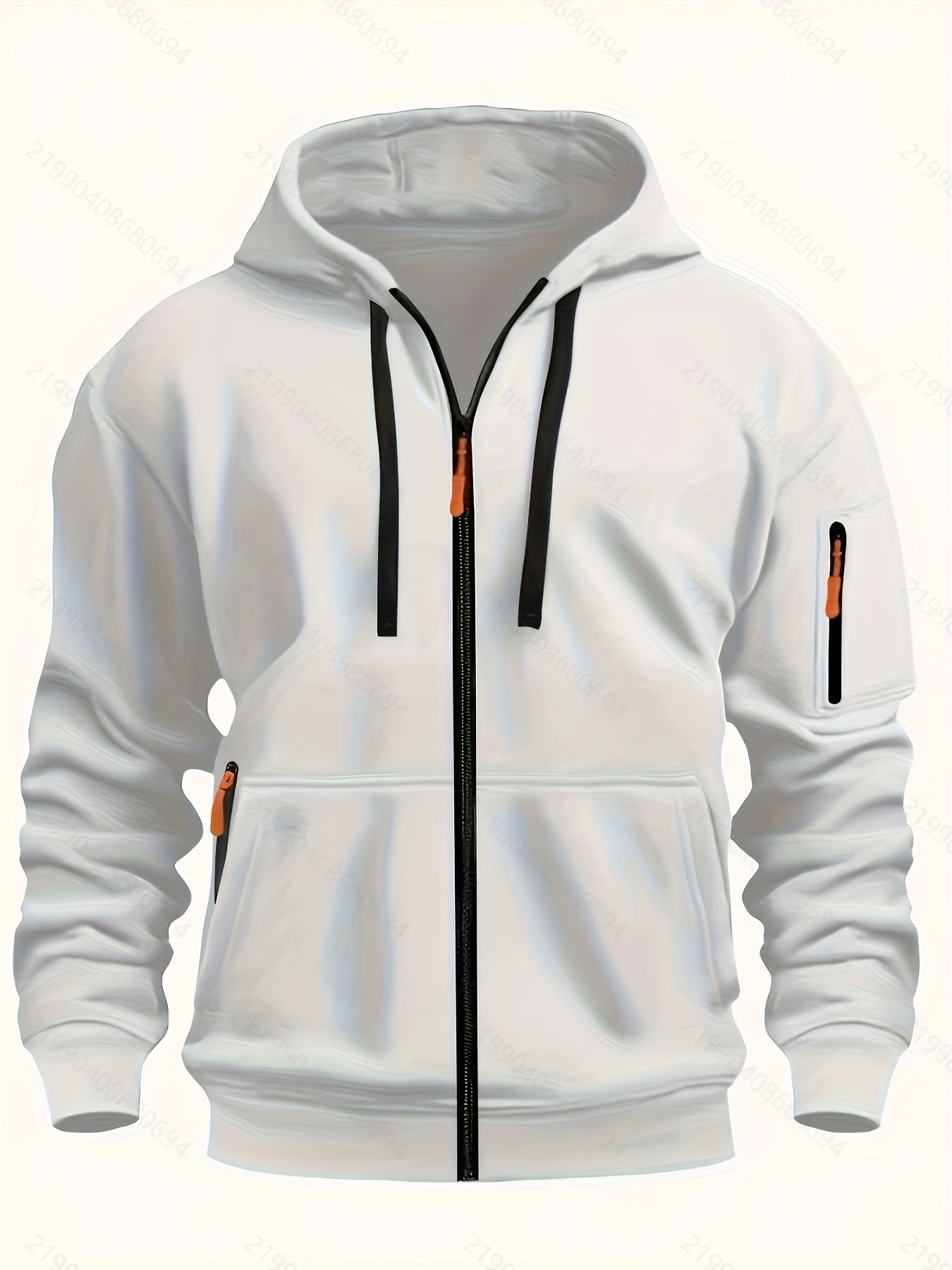 Men's zip-up hoodie featuring a cozy hood and durable zipper, crafted from 100% polyester for ultimate comfort during fall and winter. 2