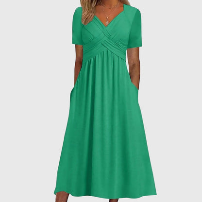 Midi dress featuring a flattering A-line silhouette and tummy control for women, designed with versatile long sleeves, perfect for any occasion. 0