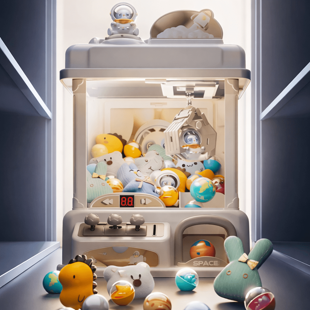 Mini claw machine toy for kids featuring coin-operated functionality, designed as an arcade claw game that dispenses plush prizes, perfect for home play and entertainment. 2