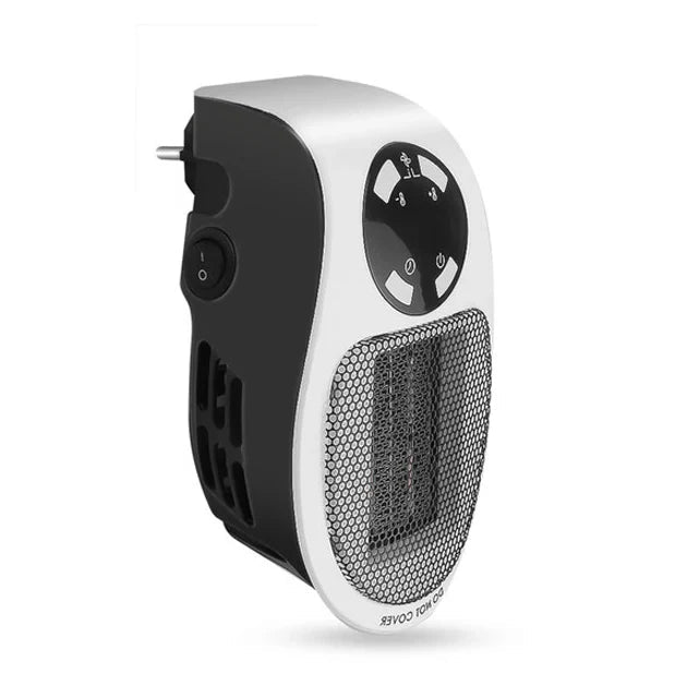 Mini electric heater featuring a 12-hour timer and remote control, designed for portable and quiet heating in home offices, promoting comfort and convenience. 0