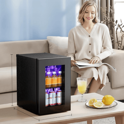 Mini Fridge Beverage Cooler with Adjustable Temperature Control and Glass Door – Compact Design for Home and Office