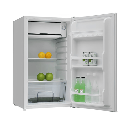 Mini fridge for bedroom with a single door, available in black, white, or red, perfect for storing beverages and snacks in a compact design. 2