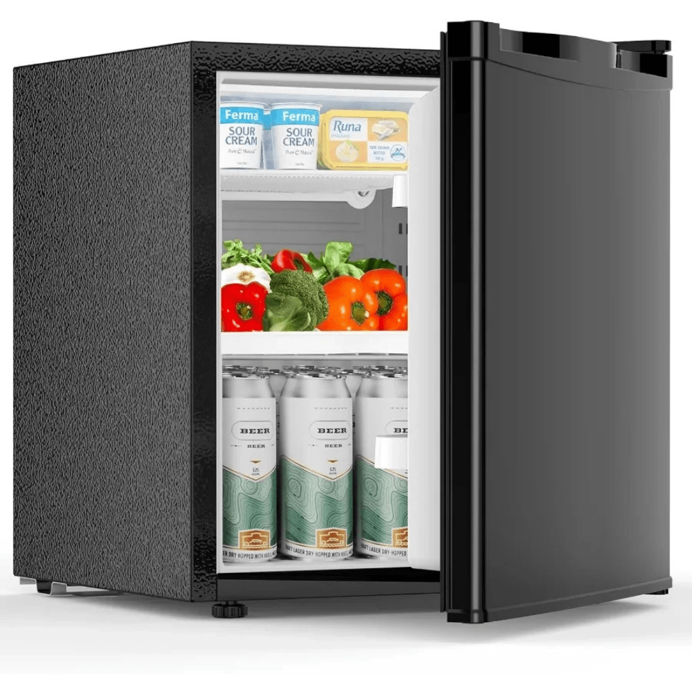Compact mini fridge with freezer and adjustable temperature settings, ideal for dorms and small spaces, featuring a sleek design and energy-efficient functionality. 3