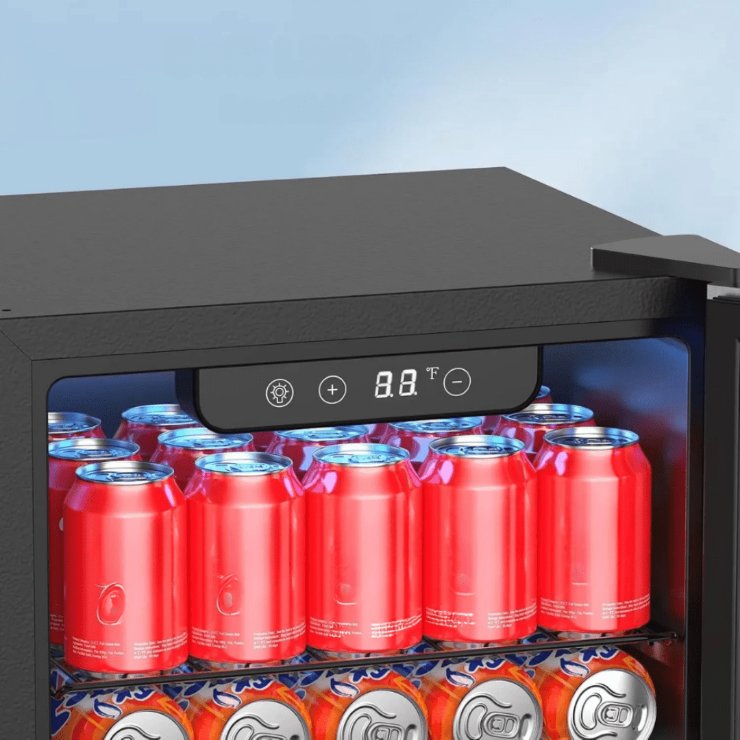 Mini Fridge with Glass Door and Adjustable Shelves – Compact Beverage Cooler with Digital Temperature Control