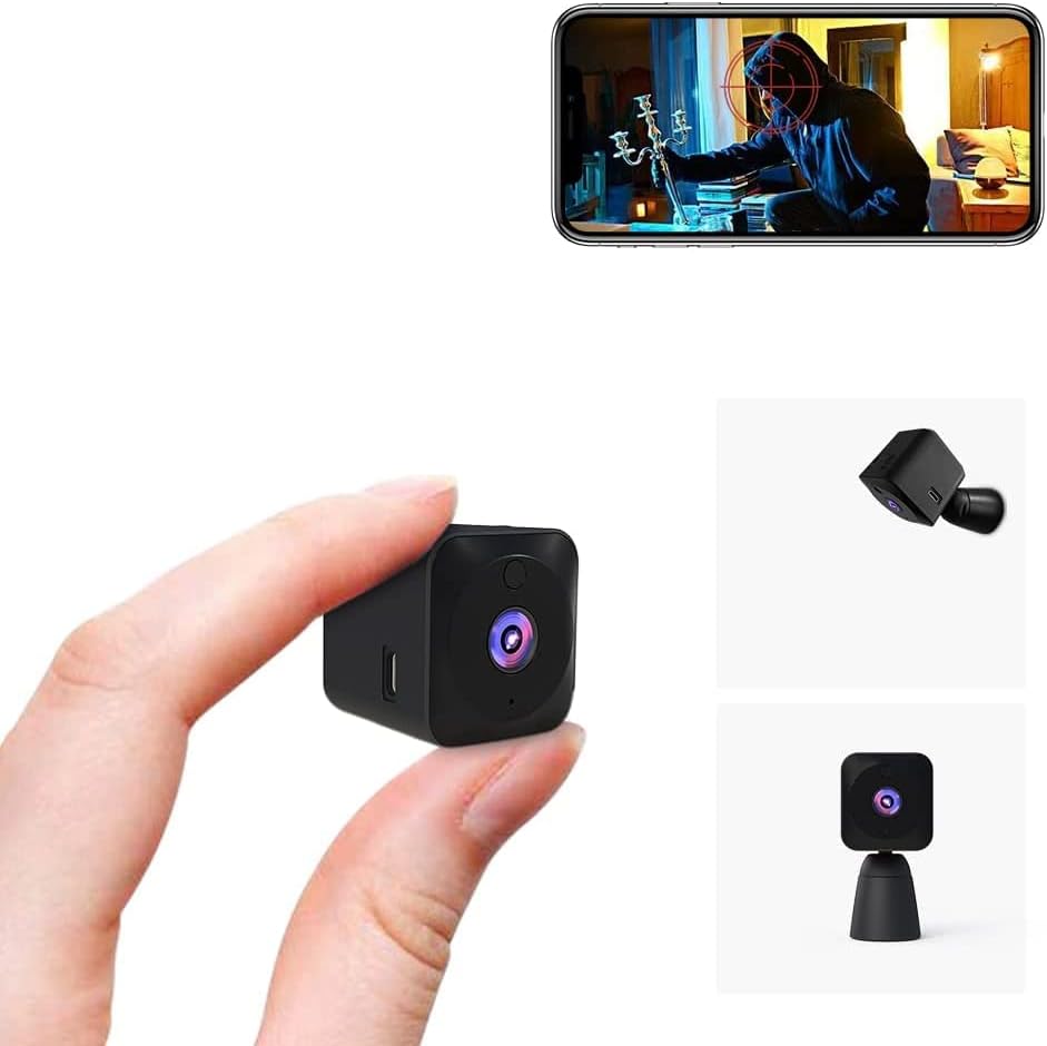 Mini security camera featuring 4K HD video quality and night vision, designed for compact indoor surveillance with advanced motion detection capabilities. 0