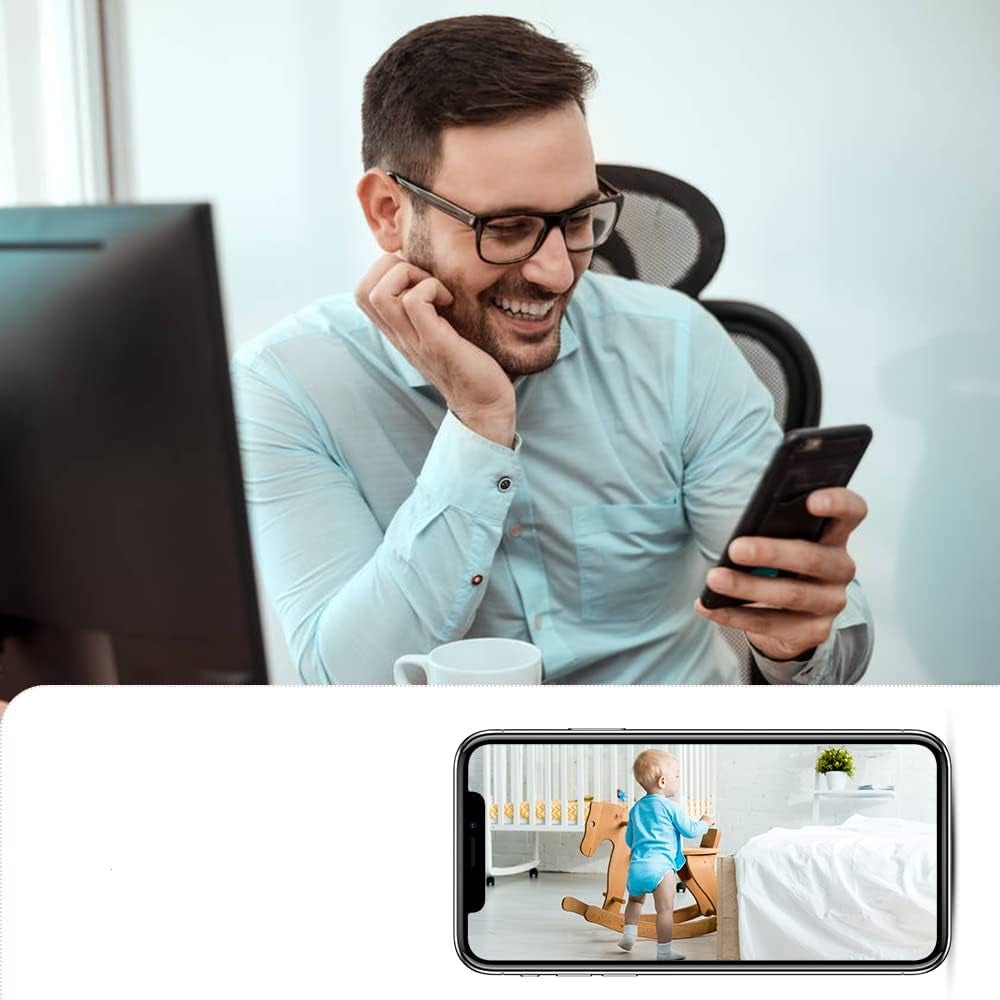 Mini security camera featuring 4K HD video quality and night vision, designed for compact indoor surveillance with advanced motion detection capabilities. 2