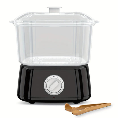 Compact Mini Towel Steamer in Black or White featuring a rotary timer and clear chamber for efficient steaming. 0