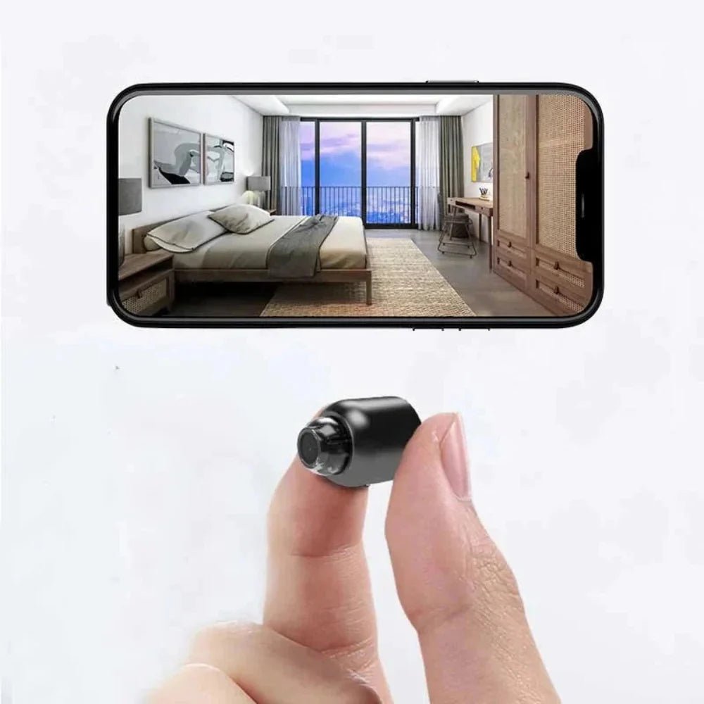 Mini WiFi security camera featuring 1080P HD video quality, night vision capability, and motion detection alerts, designed for compact home security monitoring. 0