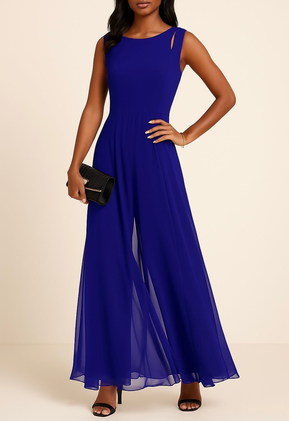 Elegant minimalist jumpsuit for women featuring a flowing silhouette, perfect for versatile styling and any occasion. 3